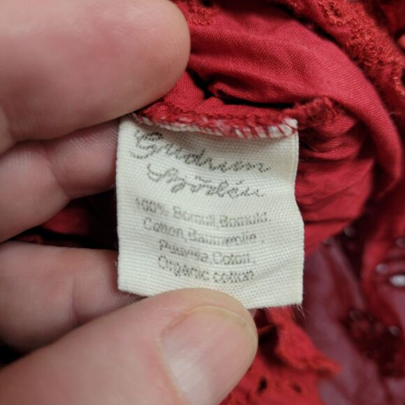 Gudrun Sjoden Okarina Organic Cotton Top Red 3/4 Sleeve Embroidered Tunic MED - Picture 4 of 7